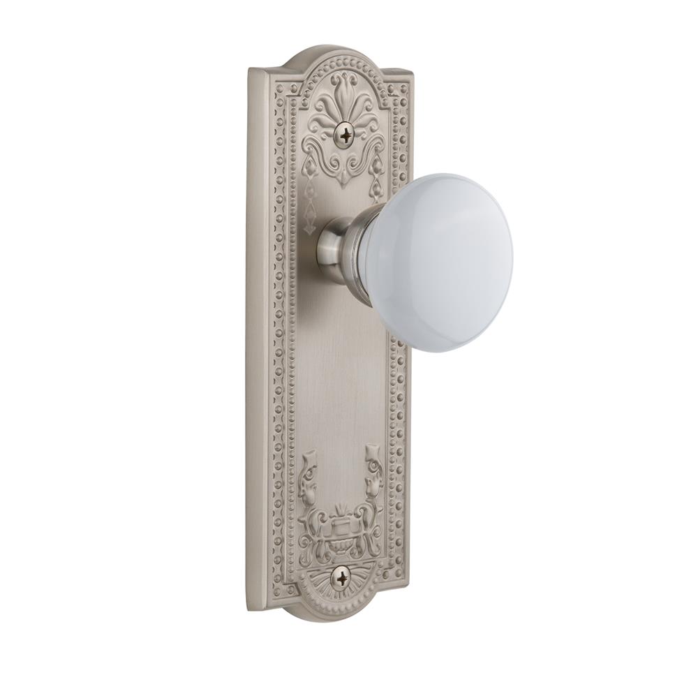 Grandeur by Nostalgic Warehouse PARHYD Privacy Knob - Parthenon Plate with Hyde Park Knob in Satin Nickel